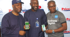 Managing Director, Ecobank Nigeria, Patrick Akinwuntan; Founder/CEO, PricePointe Wholesale Club, Tayo Williams and Executive Director/Chief Risk Officer, Ecobank Nigeria, Biyi Olagbami during the launch of PricePointe flagship warehouse in Lagos.